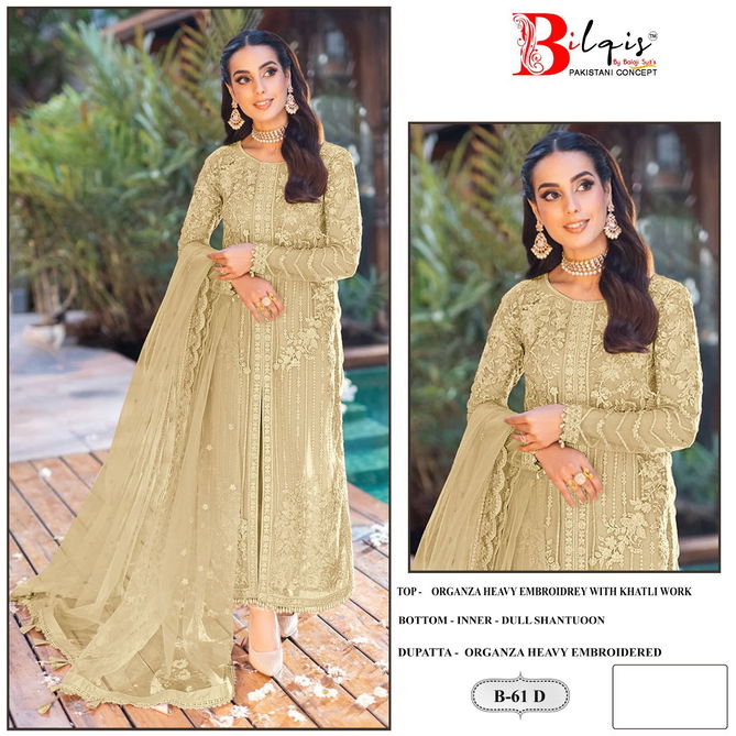 Bilqis B 61 A To D Organza Pakistani Suits Wholesale Shop In Surat
